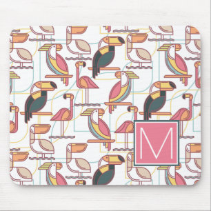 Pattern With Tropical Birds Add Your Initial Mouse Pad