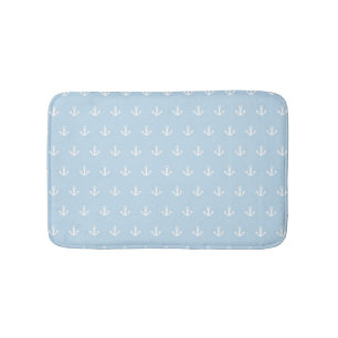 Pattern with white anchors on blue bath mat