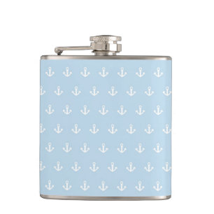 Pattern with white anchors on blue hip flask