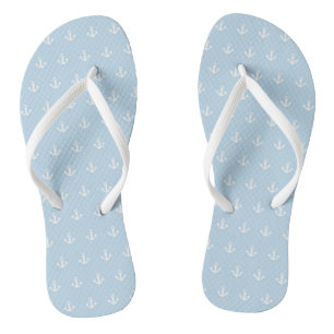 Pattern with white anchors on blue jandals
