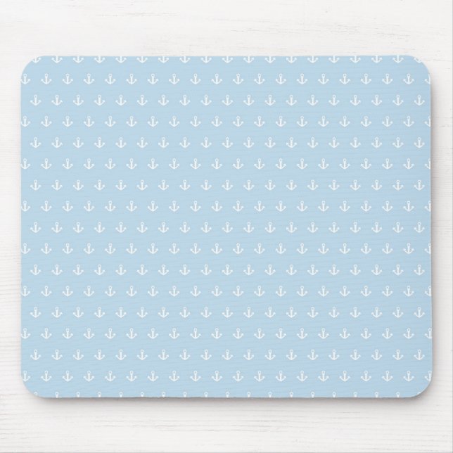 Pattern with white anchors on blue mouse pad (Front)