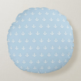 Pattern with white anchors on blue round cushion