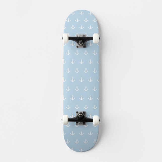 Pattern with white anchors on blue skateboard (Front)