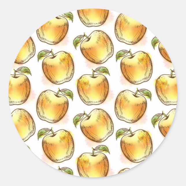 Pattern with yellow apple classic round sticker (Front)