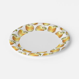 Pattern with yellow apple paper plate