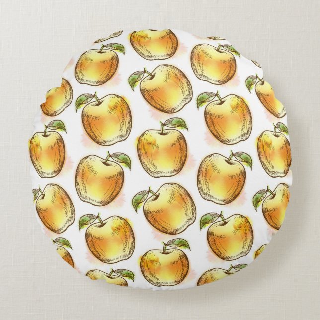 Pattern with yellow apple round cushion (Front)