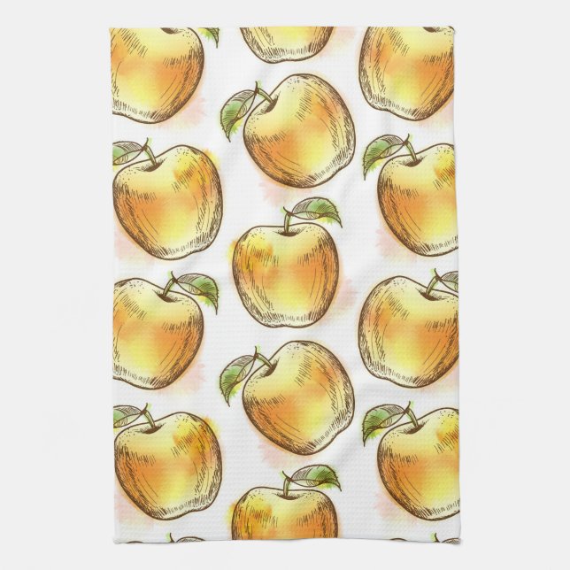 Pattern with yellow apple tea towel (Vertical)