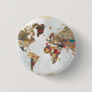 Pattern World Map 3 Cm Round Badge