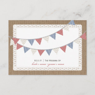 Patterned Bunting Burlap & Lace Inspired RSVP Card
