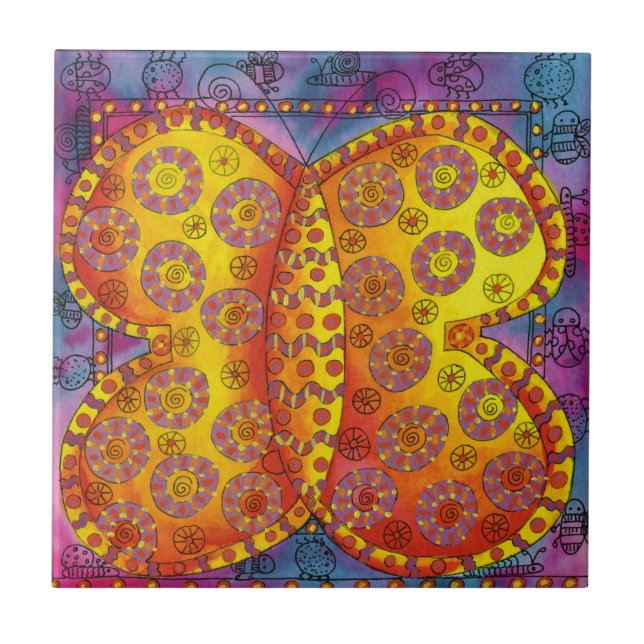 Patterned Butterfly Watercolour Illustration Tile (Front)