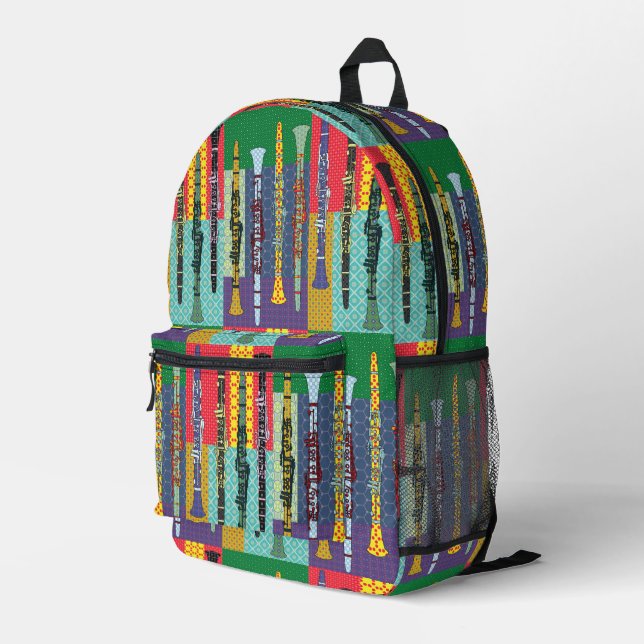 Patterned Clarinets Printed Backpack (Back Corner Right)