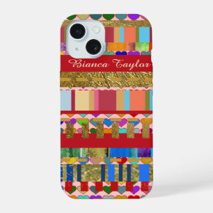 patterned . colourful stripes & hearts iPhone 15 case