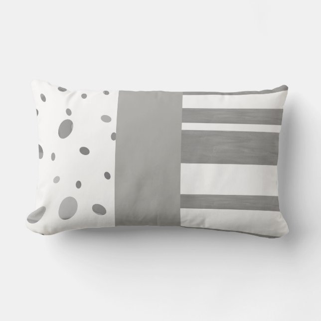 patterned dots and stripes grey and white pillow (Front)