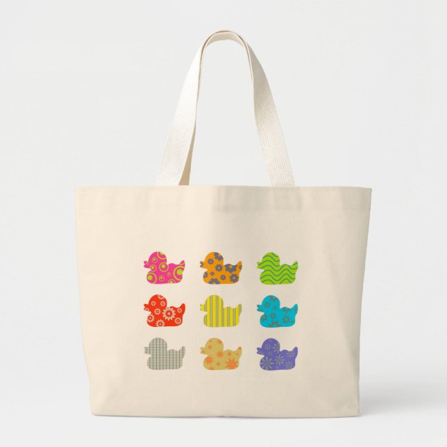 Patterned Ducks Large Tote Bag (Front)