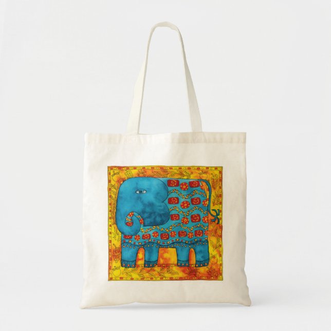 Patterned Elephant Watercolour Illustration Tote Bag (Front)