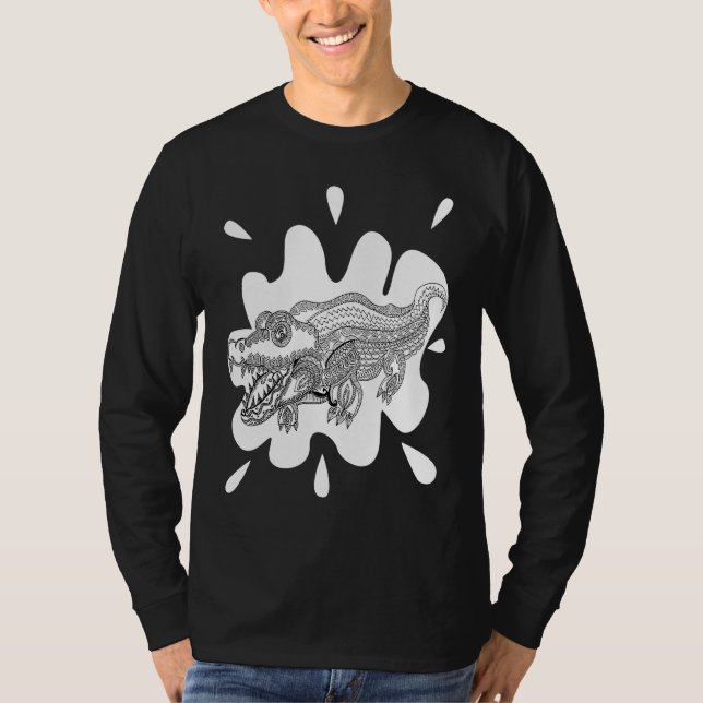 Patterned exotic crocodile artwork black and white T-Shirt (Front)