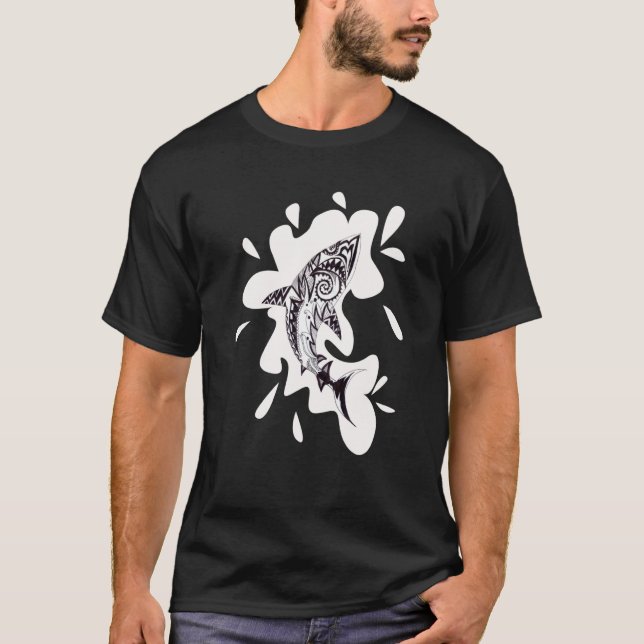 Patterned exotic shark artwork black and white Meh T-Shirt (Front)