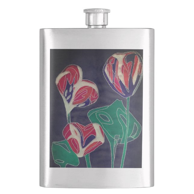 Patterned flowers hip flask (Front)