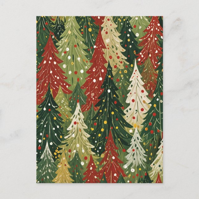 Patterned Forest of Festive Pines Holiday Postcard (Front)
