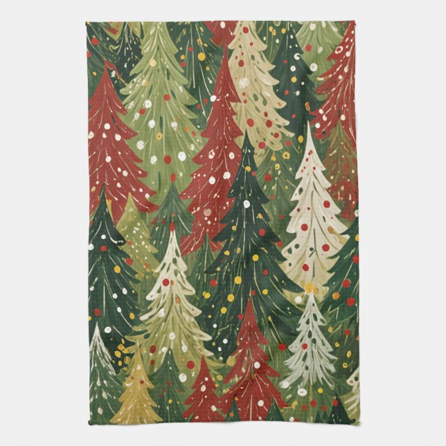 Patterned Forest of Festive Pines Tea Towel (Vertical)