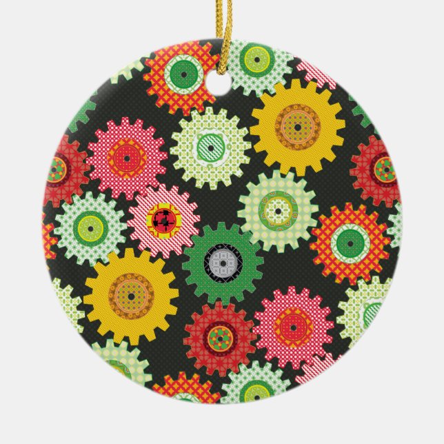 Patterned Gears Ceramic Tree Decoration (Front)