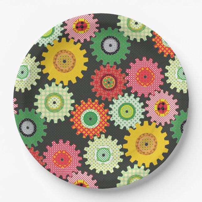 Patterned Gears Paper Plate (Front)