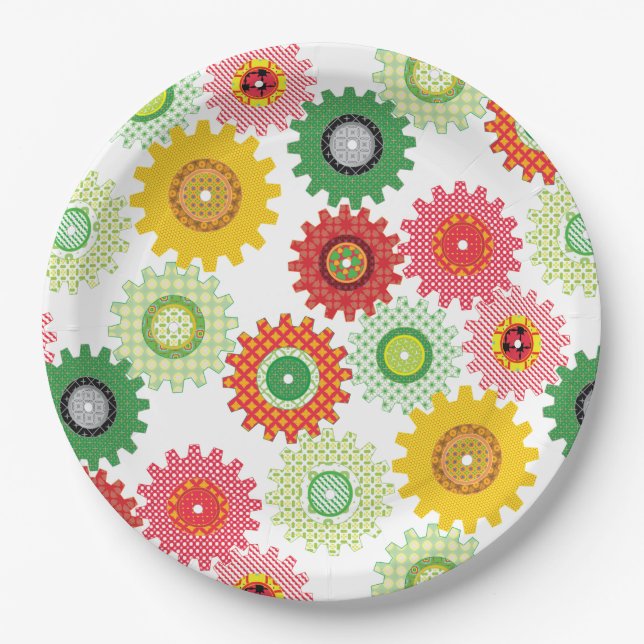 Patterned Gears Paper Plate (Front)