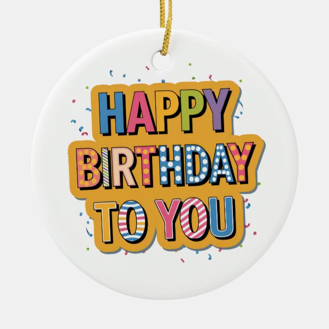 Patterned Happy Birthday Ceramic Tree Decoration (Front)