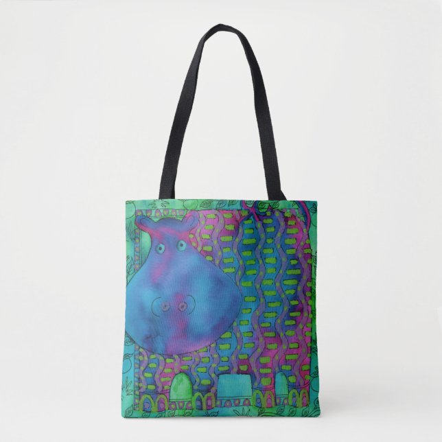 Patterned Hippo Tote Bag (Front)