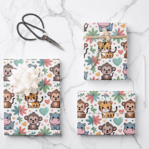Patterned image featuring cartoon animals wrapping paper sheet