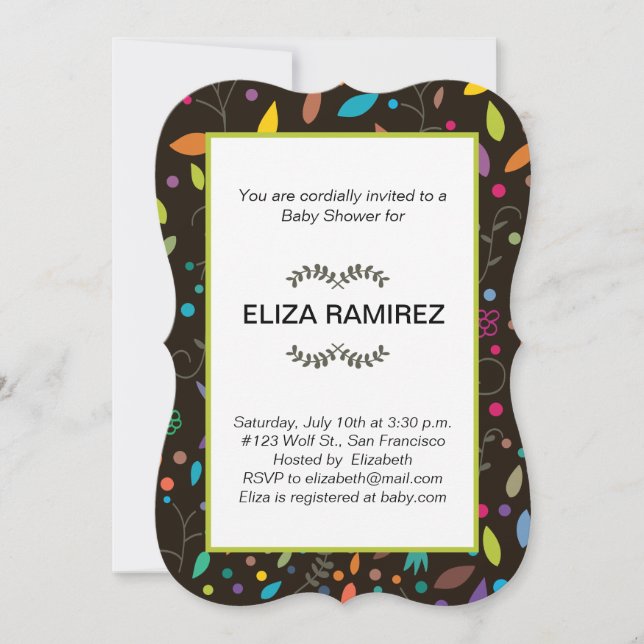 patterned leaves baby shower invitation (Front)