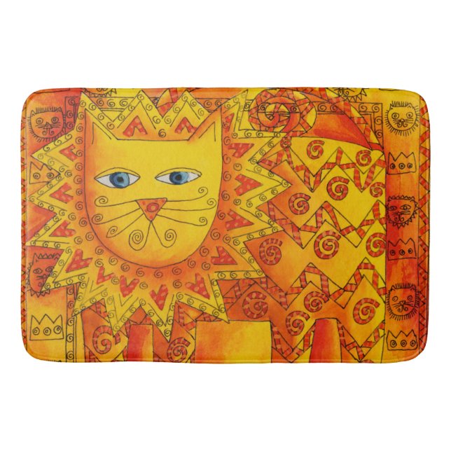 Patterned Lion Watercolour Illustration Bath Mat (Front)