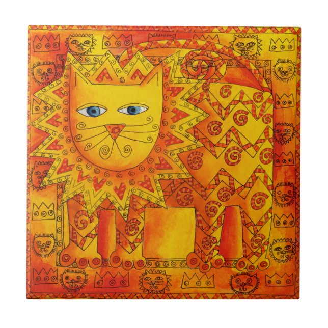 Patterned Lion Watercolour Illustration Tile (Front)