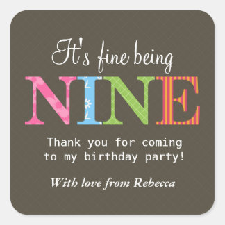 Patterned Nine Birthday Party Sticker