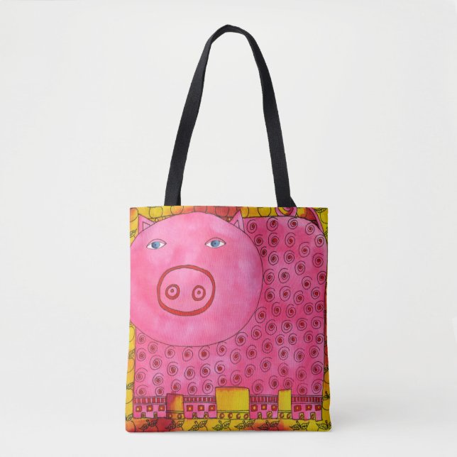 Patterned Pig Tote Bag (Front)