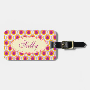 Patterned pink yellow named luggage tag