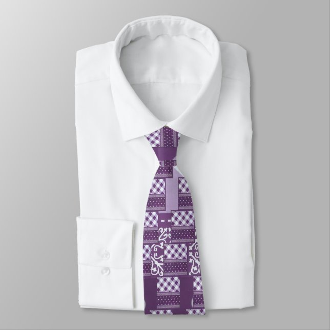 Patterned Prestige | Purple & White Damask & Check Tie (Tied)