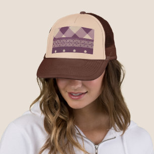 Patterned Prestige   Purple & White Damask & Check Trucker Hat