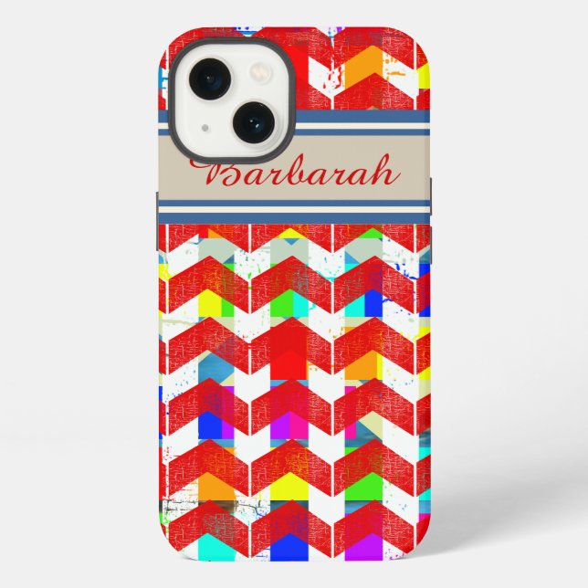 Patterned Red Chevron Personalized iPhone Case (Back)