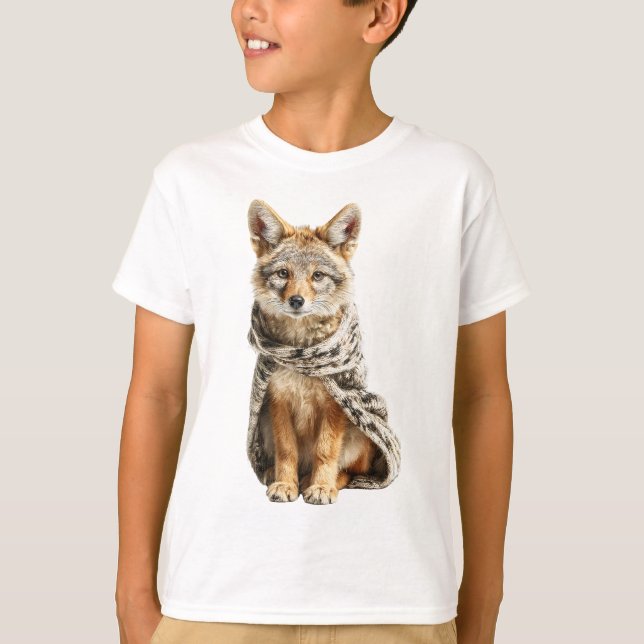 Patterned Scarf Fox Kids T-Shirt (Front)