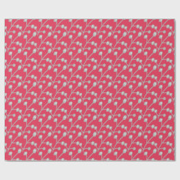 Patterned Silver-Grey Foliage on Bright Pink Red Wrapping Paper