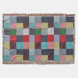 patterned squares of colourful vintage patchwork throw blanket