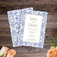 Patterned Stone Blue Wedding Save the Dates