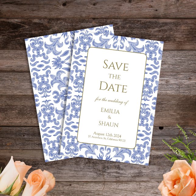 Patterned Stone Blue Wedding Save the Dates Invitation (Creator Uploaded)
