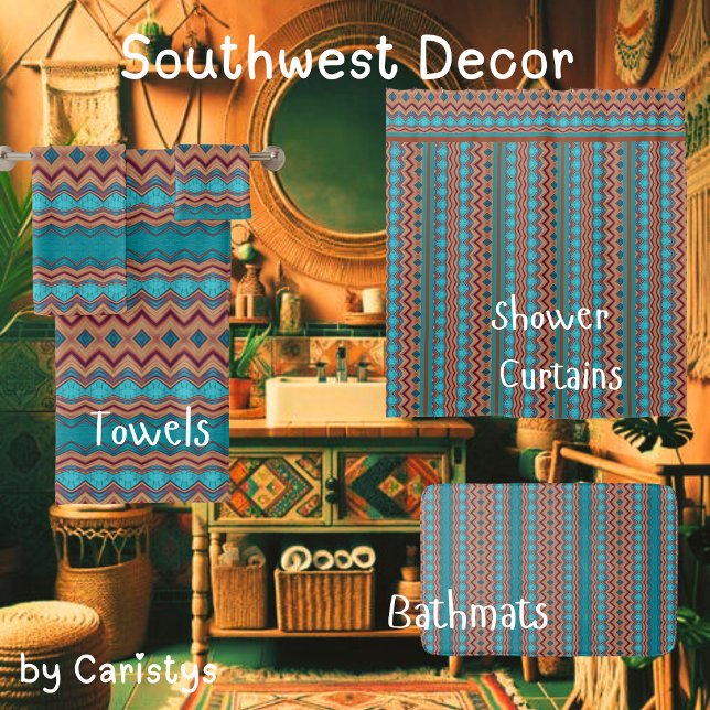 Patterned Teal, Rust, Brown  Bath Mat (Creator Uploaded)