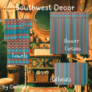 Patterned Teal, Rust, Brown  Bath Towel Set