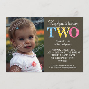 Patterned Two Birthday Party Invitation