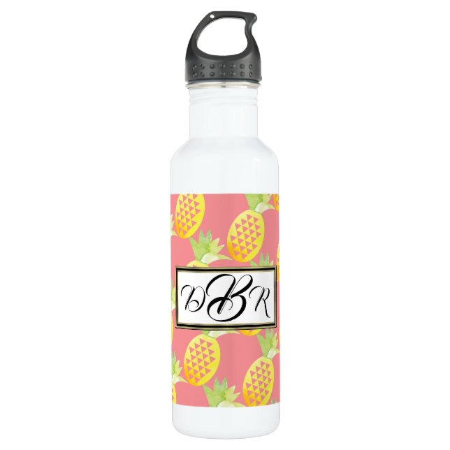 Patterned Watercolor Pineapples Tropical 710 Ml Water Bottle (Front)