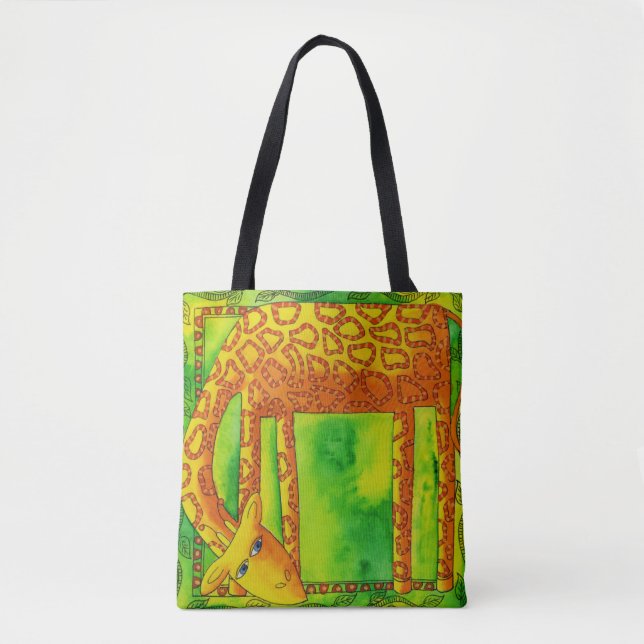 Patterned Watercolour Giraffe Tote Bag (Front)