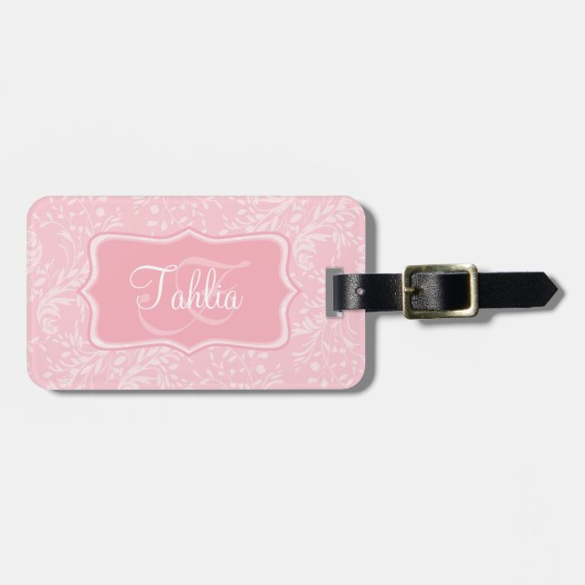 Patterned wildflower damask pink named luggage tag (Front Horizontal)